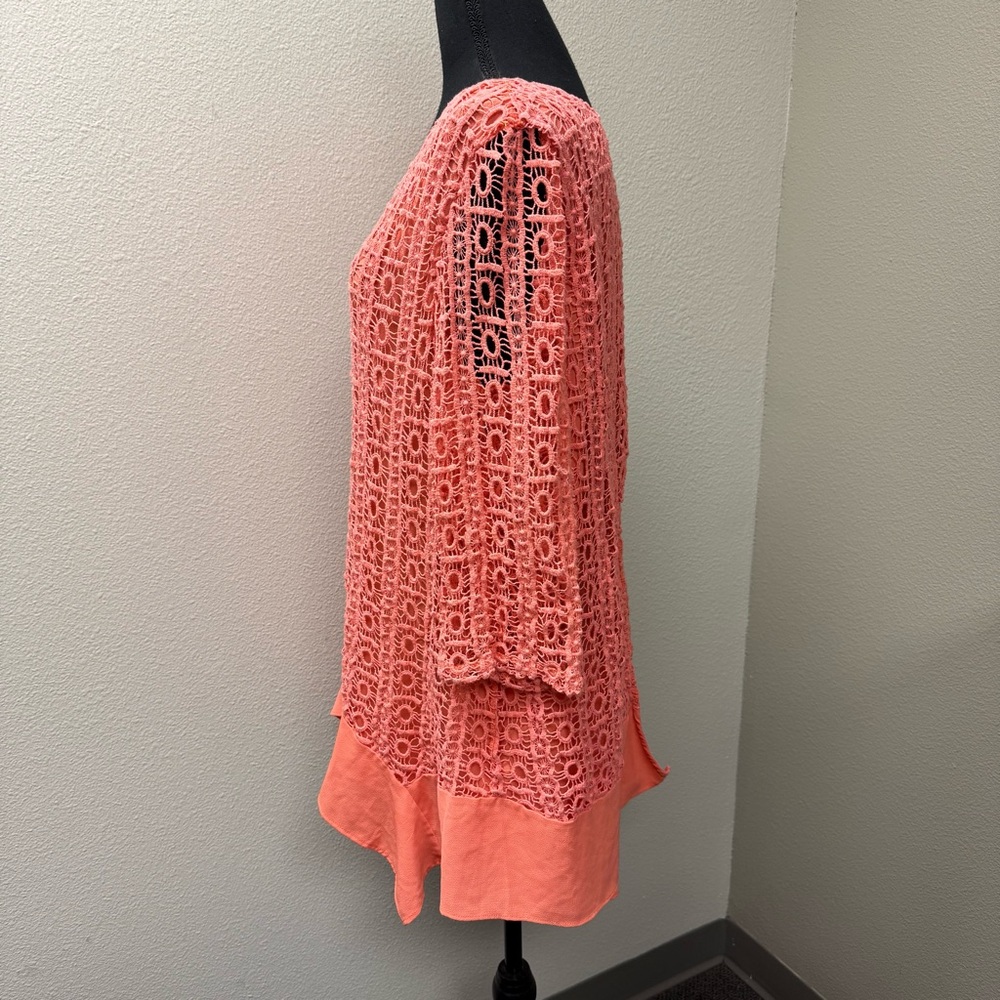 Nicole Marie Coral Lace Overlay Top Large Boho Tunic Blouse - Picture 4 of 9